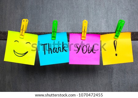 Notes with words Thank you on the dark background.  Royalty-Free Stock Photo #1070472455