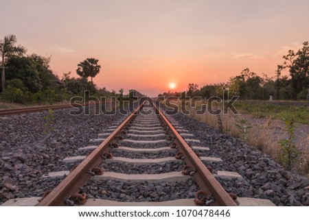 Railroad with beautiful sunset on naturally background

