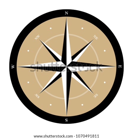 Graphic compass rose icon vector illustration, in black and beige.