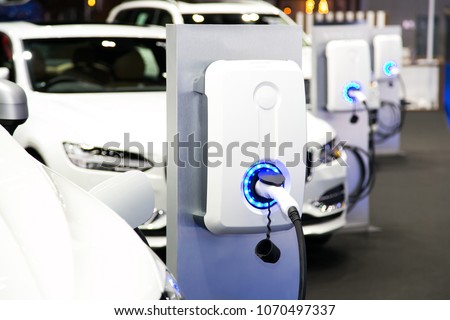 Power supply for electric car charging. Electric car charging station Royalty-Free Stock Photo #1070497337