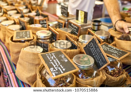 exotic tea on local market of Saint-Pierre, Reunion Island Royalty-Free Stock Photo #1070515886