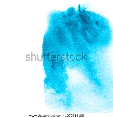 Abstract watercolor hand painted background. Blue spot. Abstract  background. Hand painted watercolor splash. Iink stain. Bright splash of ink on a white background. White background and the blob.