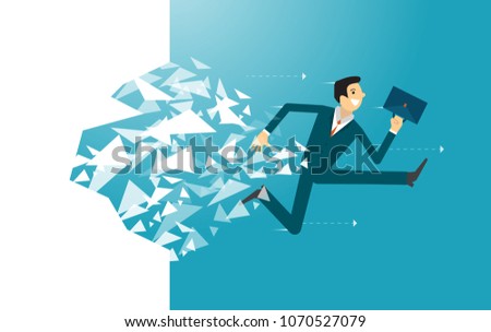 Business illustration concept of businessman breaking the wall. business concept illustration