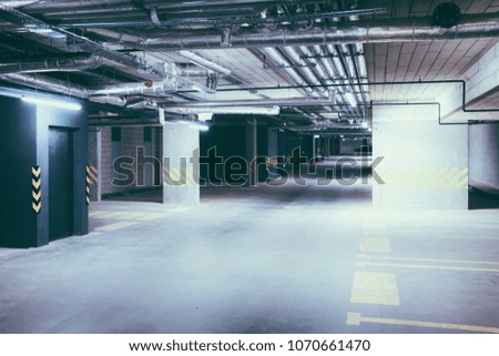 Underground car parking garage in a modern residential house