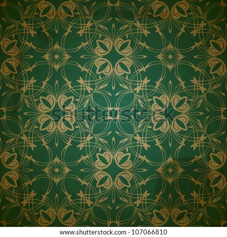 vector seamless floral golden pattern on grungy background with crumpled paper texture, EPS 10