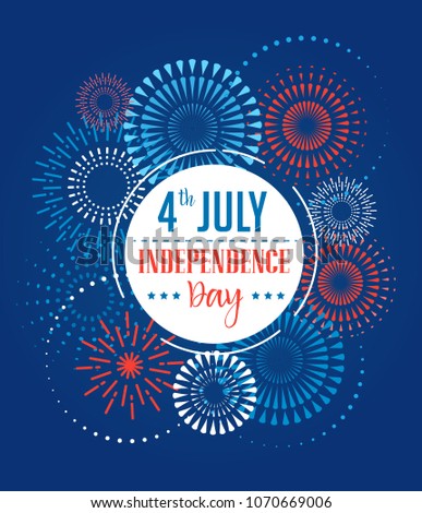 4th of July, American Independence Day celebration background with fireworks, banners, ribbons and color splashes. Concept design