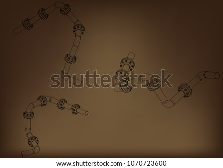 3d model of an pipeline on a brown background. Drawing