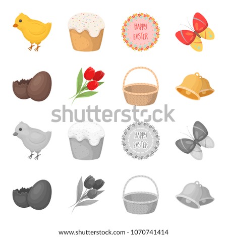 Chocolate egg, bells, basket and flowers.Easter set collection icons in cartoon,monochrome style vector symbol stock illustration web.