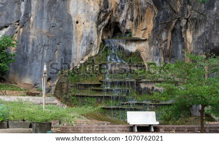 Artificial Waterfall at Wat Tham Sua (Tiger Cave temple)Krabi, Thailand