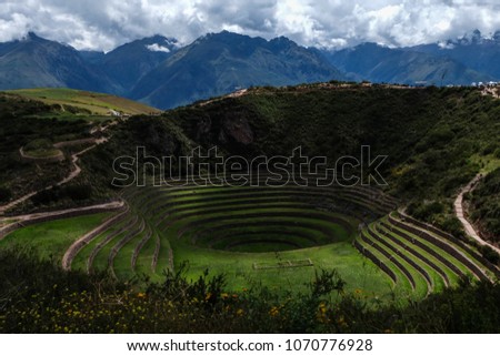 Agricultural terraces of Moray in the Sacred Valley,Peru Royalty-Free Stock Photo #1070776928