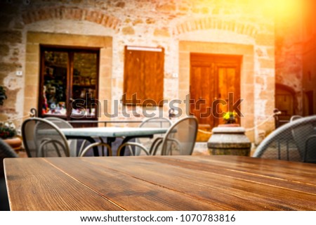 Table background of free space and cafe in Tuscany 