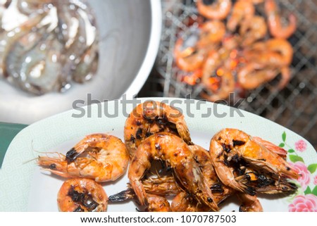 Grilled prawns  with space.