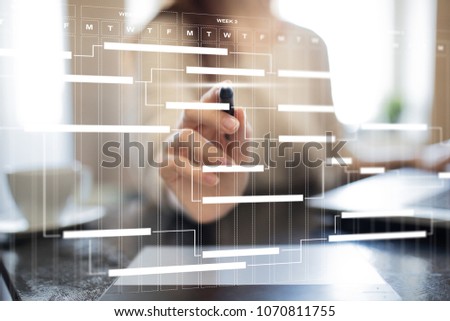 Project management chart on virtual screen. Schedule. Timeline. Royalty-Free Stock Photo #1070811755