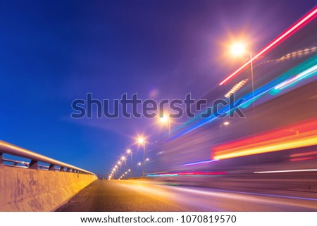 Speed motion of truck with  light trails ,long shutter speed exposure.