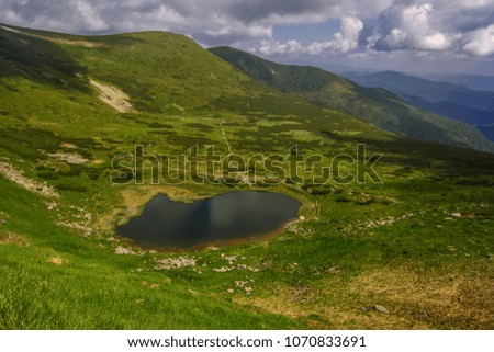 Highland lake in the Carpathian mountains. Nesamovyte lake, Ukraine.