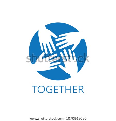 Four hands together icon logo vector graphic design.