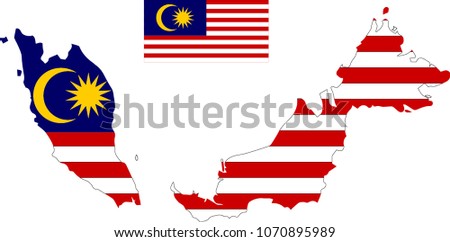 Vector map of Malasya with flag. Isolated, white background Royalty-Free Stock Photo #1070895989