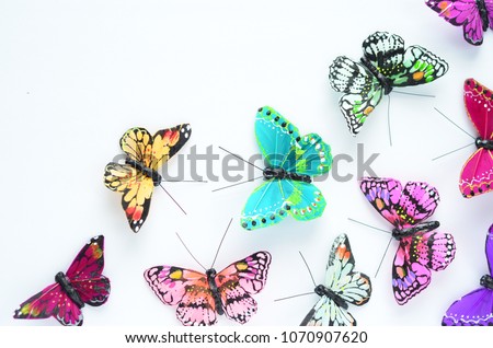 arts and crafts painted butterflies laying on white background