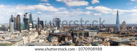 Panoramic view over the new skyline of London during a sunny day, United Kingdom