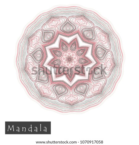 Made of thin lines detailed mandala. Floral symmetrical geometrical symbol. Vector flower mandala icon isolated on white. Oriental round colored pattern. 