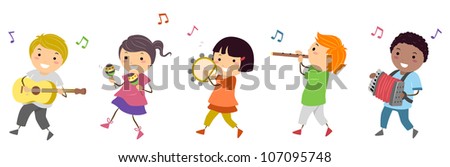 Illustration Featuring Kids in a Music Parade