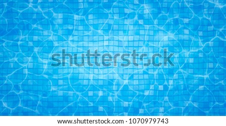 Swimming pool bottom caustics ripple and flow with waves background. Summer background. Texture of water surface. Overhead view. Vector illustration background Royalty-Free Stock Photo #1070979743