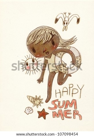 Small happy girl enjoys hot summer