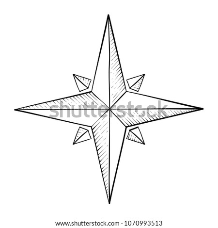 Windrose. Hand drawn sketch. Vector illustration isolated on white background
