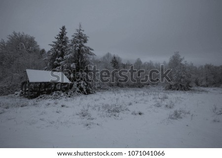 snowy winter scene barn