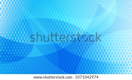 Abstract background of curved lines, curves and halftone dots in light blue colors