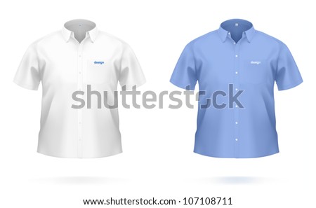 Short sleeved men's SHIRT in white & blue color. VECTOR illustration, created with attention to details. Royalty-Free Stock Photo #107108711