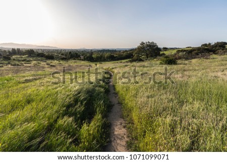 Spring meadow trail on the edge of Los Angeles California at Santa Susana Pass State Historic Park in the west San Fernando Valley area.