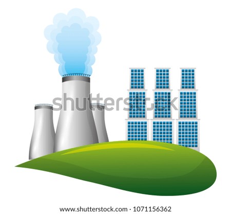 nuclear energy chimney with buildings
