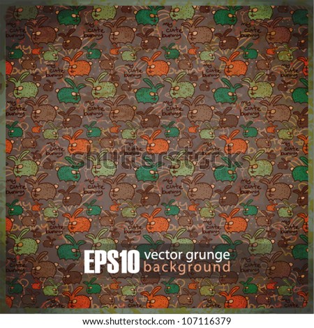 EPS10 vintage background with cartoon rabbits