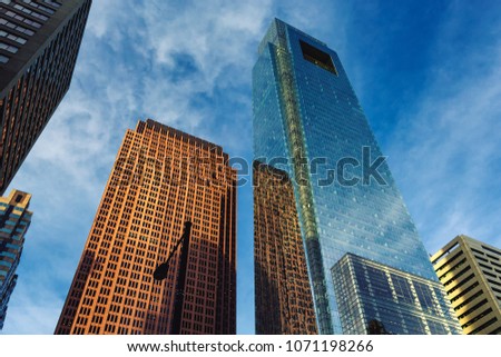 Philadelphia downtown skyscrapers view with reflections in glass