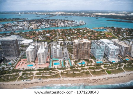 Aerial view of Miami Beach skyline. Beautiful condominiums along the beach.