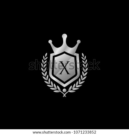 Classy Crown X Letter Logo, Silver Badge