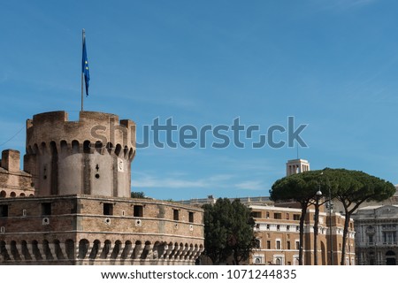 Horizontal picture of Castel Sant Angelo,  built in 1277 on top of Hadrian's tomb. Castle' is located in Rome, Italy