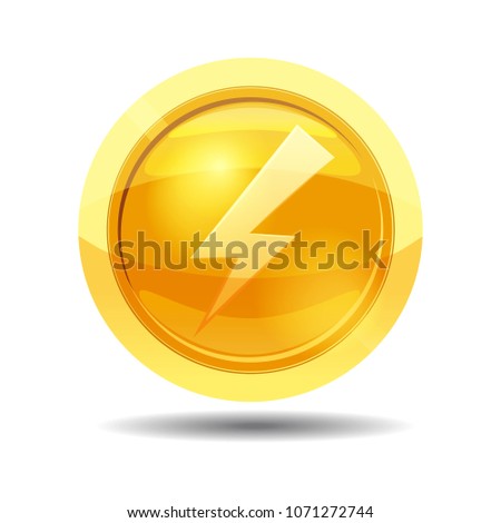 Game coin with lightning, game interface, gold, vector, cartoon style, isolated