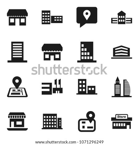 Flat vector icon set - school building vector, navigator, office, traking, apartments, store, mall