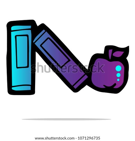 Shiny Gradient Blue, Violet of Back to School Education Book and Apple. Flat Line Icon, Sign, Symbol Isolated Background. Graphic Design Abstract Art, Elements, Vector Illustration EPS 10