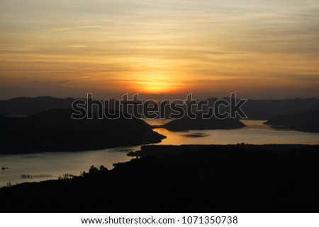 View of sunset at the top of famous Mount Tapyas in Coron Palawan Philippines