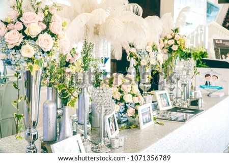 Wedding Welcome table with luxury decoration with rose flower