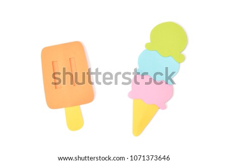 Ice cream paper cut on white background - isolated