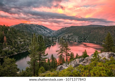 Sunset at Pinecrest Lake Royalty-Free Stock Photo #1071377843