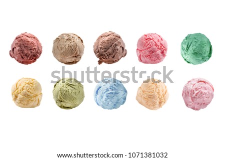 Scoops of ice cream isolated on white background