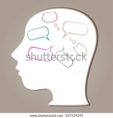 Abstract speaker silhouette with bubbles in the head. Raster