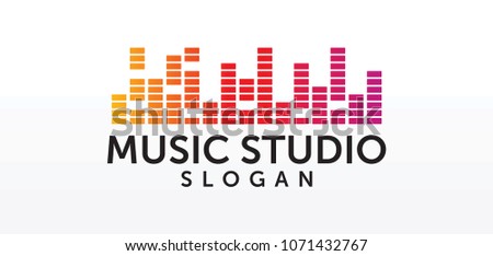 Sound studio logo concept, musical service emblem, equalizer, music, audio system logotype, sound waves label modern simple elegant design isolated on white background image