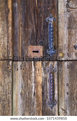 abstract  rusty brass brown knocker in a   closed wood door mornago varese italy
