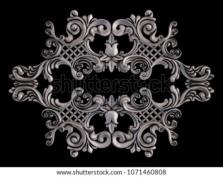 Chrome ornament on a black background. Isolated. 3D illustration